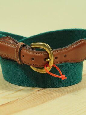 Vintage 90s Trafalgar Wool Surcingle Belt Mens 30 Teal Blue Leather Tipped Trad